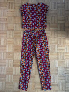 Printed Red Geometric Cropped Shirt & Dress Pant Set